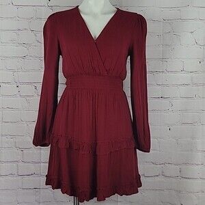 Altar'd State Ruby Red Long Sleeve Dress w elasticized waist & wrists Size small